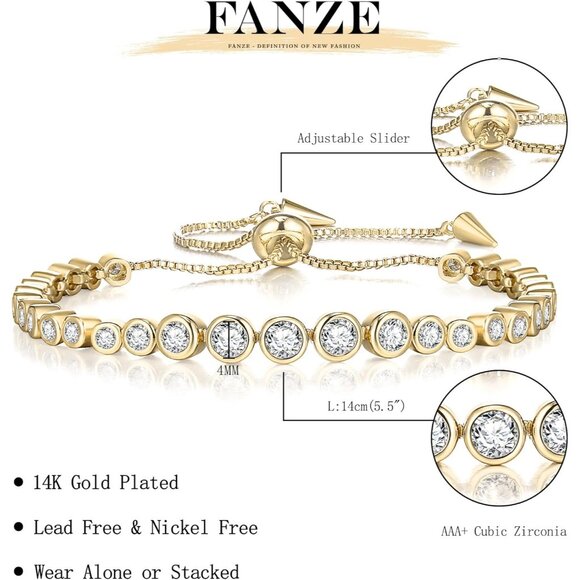 Women's Gold Dainty Trendy Adjustable Tennis Bracelets Jewelry Gift Lobster Claw - Picture 5 of 7